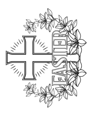 Bible Easter Lilies Cross Coloring Template