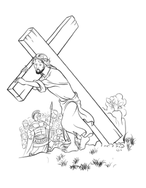 Bible Jesus Carrying Cross Easter Coloring Template