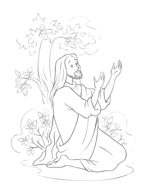 Bible Jesus Praying Gethsemane Coloring Template