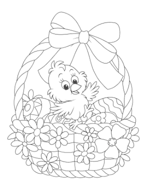 Easter Basket With Bow Eggs Chick Coloring Template