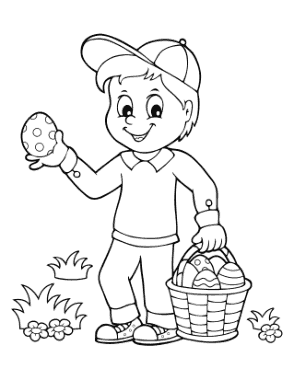 Easter Boy Collecting Eggs Coloring Template