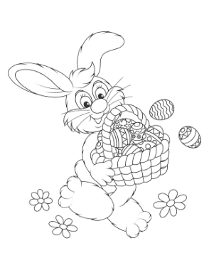 Easter Bunny With Basket Of Eggs Coloring Template