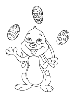 Easter Cartoon Bunny Juggling Eggs Coloring Template