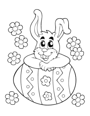 Easter Cartoon Bunny With Patterned Egg Coloring Template