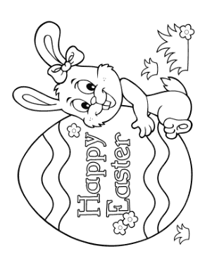 Easter Cartoon Cute Bunny With Egg Coloring Template