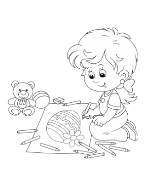 Easter Child Coloring In Egg Coloring Template