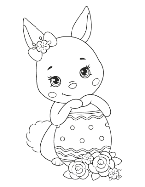 Easter Cute Bunny Egg Flowers Coloring Template