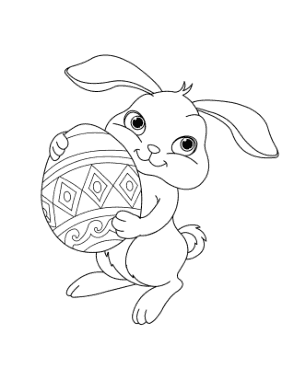 Easter Cute Bunny Holding Egg Coloring Template