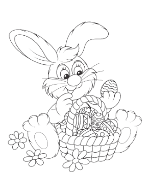 Easter Cute Bunny Sitting With Basket Of Eggs Coloring Template