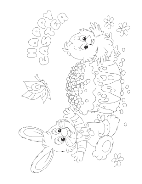 Easter Cute Easter Bunny Chick Cake Coloring Template
