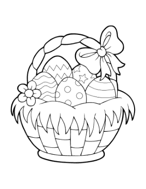 Easter Egg Egg Basket With Bow Coloring Template