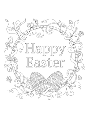 Easter Egg Happy Easter Wreath Eggs Coloring Template