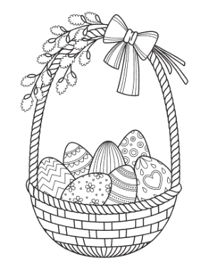 Easter Egg Wicker Basket Eggs Bow Coloring Template