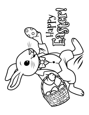 Easter Hopping Bunny With Egg Basket Coloring Template