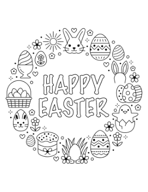 Easter Icons Wreath Coloring Template