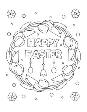 Easter Tulip Wreath Flowers Coloring Template