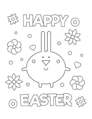 Happy Easter Bunny Flowers Sign Coloring Template