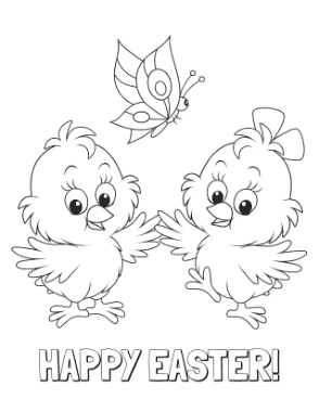 Happy Easter Chicks Butterfly Coloring Template