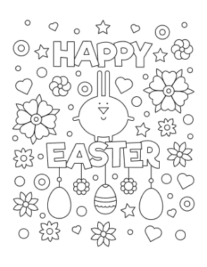 Happy Easter Eggs Flowers Stars Coloring Template