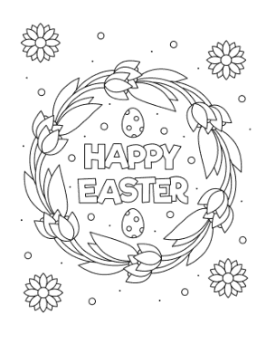 Free Download PDF Books, Happy Easter Tulip Wreath Flowers Coloring Template