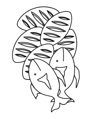2 Fish 5 Bread Feed Bible Coloring Template