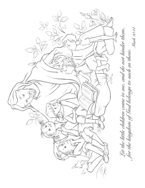 Childen With Jesus Mark Bible Coloring Template
