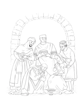 Christmas Three Kings Gifts To Baby Jesus Mary Joseph Coloring Template