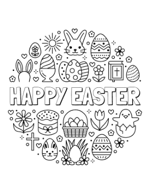 Happy Easter Icons Bible Coloring Template