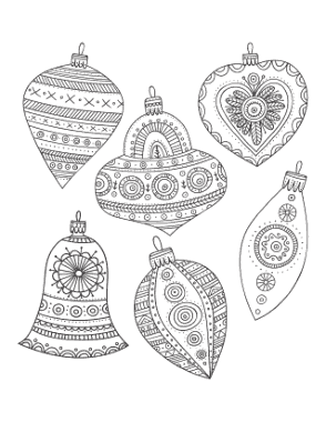Free Download PDF Books, Christmas Patterned Ornaments Coloring Template