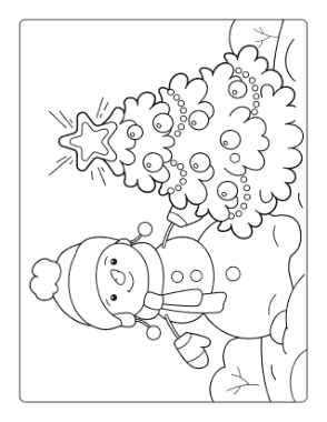 Snowman Christmas Tree Star Snowing Coloring Template