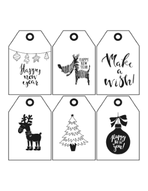 Christmas Tags Black White Deer Dog Bauble Tree Coloring Template