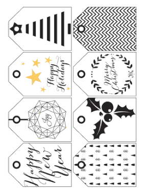 Christmas Tags Black White Simple Coloring Template