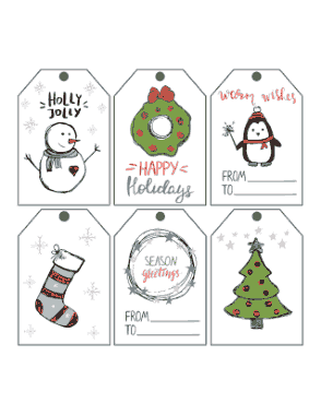 Christmas Tags Blue Green Stocking Wreath Bells Snowman Coloring Template