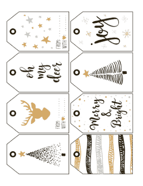 Free Download PDF Books, Christmas Tags Gold Black Oh My Deer Merry Bright Tree Coloring Template
