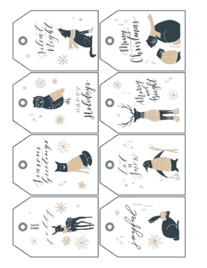 Free Download PDF Books, Christmas Tags Gold Black Woodland Animals Sweaters Coloring Template