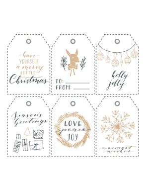 Christmas Tags Gold Black Wreath Gifts Deer Ornaments Snowflake Sentiments Coloring Template