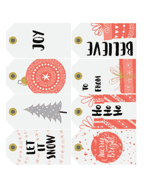 Christmas Tags Red Grey Ornaments Coloring Template
