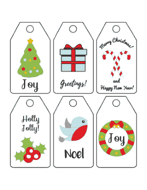 Christmas Tags Simple Holly Bird Wreath Tree Gifts Candy Canes Coloring Template