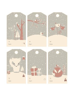 Christmas Tags Woodland Winter Grey Snowing Coloring Template