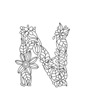 Flower Letter N Coloring Template