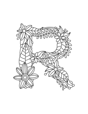 Flower Letter R Coloring Template