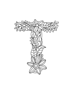 Flower Letter T Coloring Template