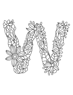 Free Download PDF Books, Flower Letter W Coloring Template