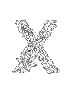 Flower Letter X Coloring Template