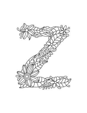 Flower Letter Z Coloring Template
