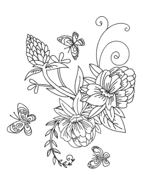 Doodle Flowers Butterflies Coloring Template