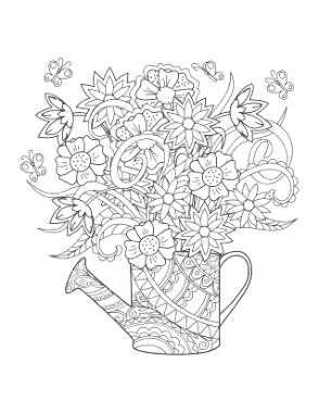 Flower Beautiful Flowers In Jug Doodle Coloring Template