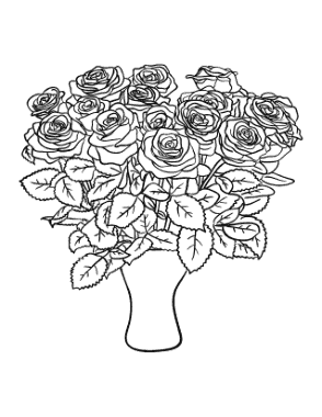 Flower Bouquet of Roses In Vase Coloring Template