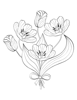 Flower Bouquet Tulips Coloring Template
