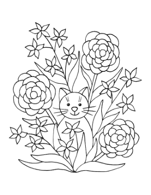 Flower Cat Garden Coloring Template